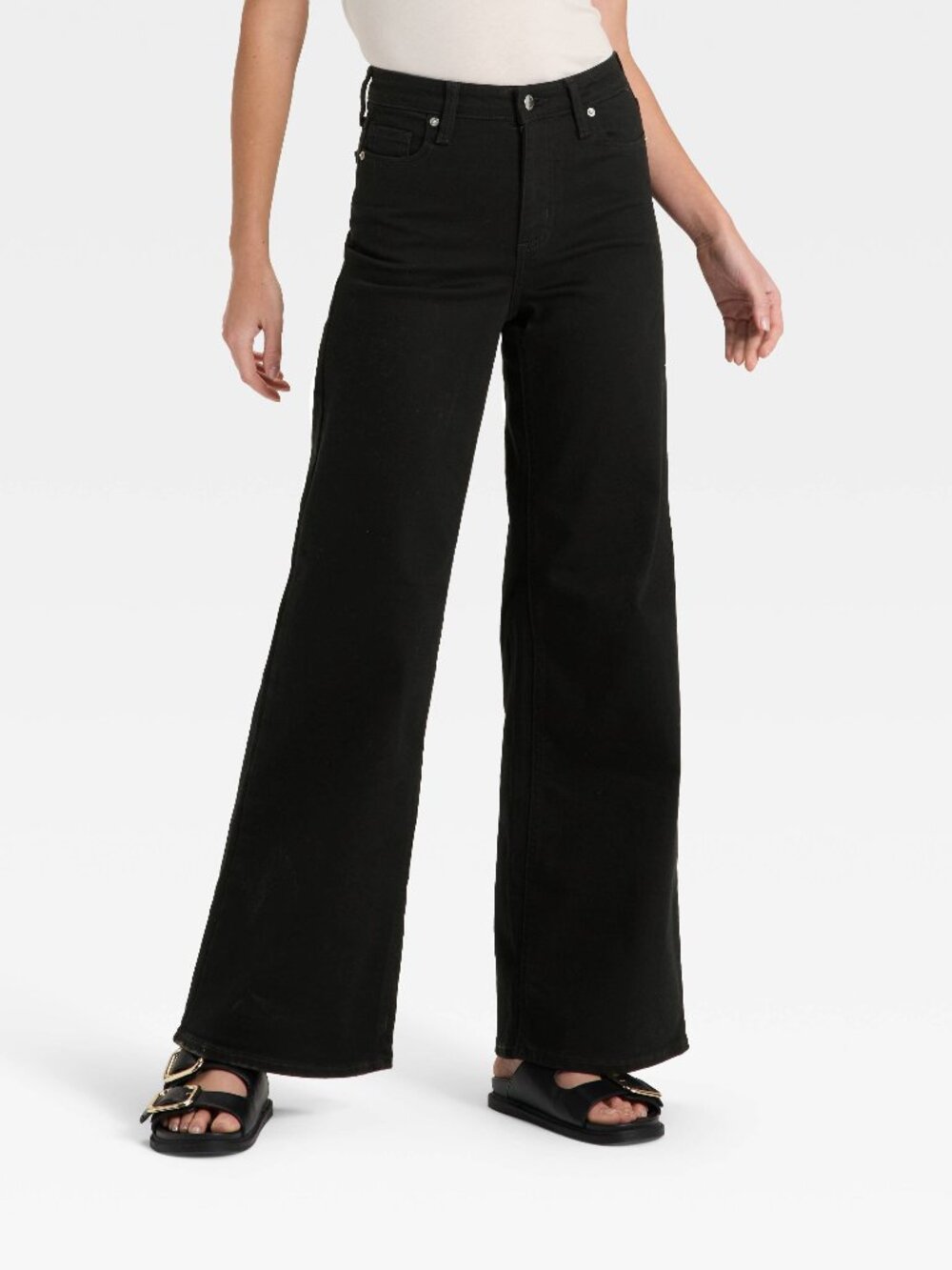 NWT Women's Universal Thread Size 2 High-Rise Wide Leg Black Denim Jeans